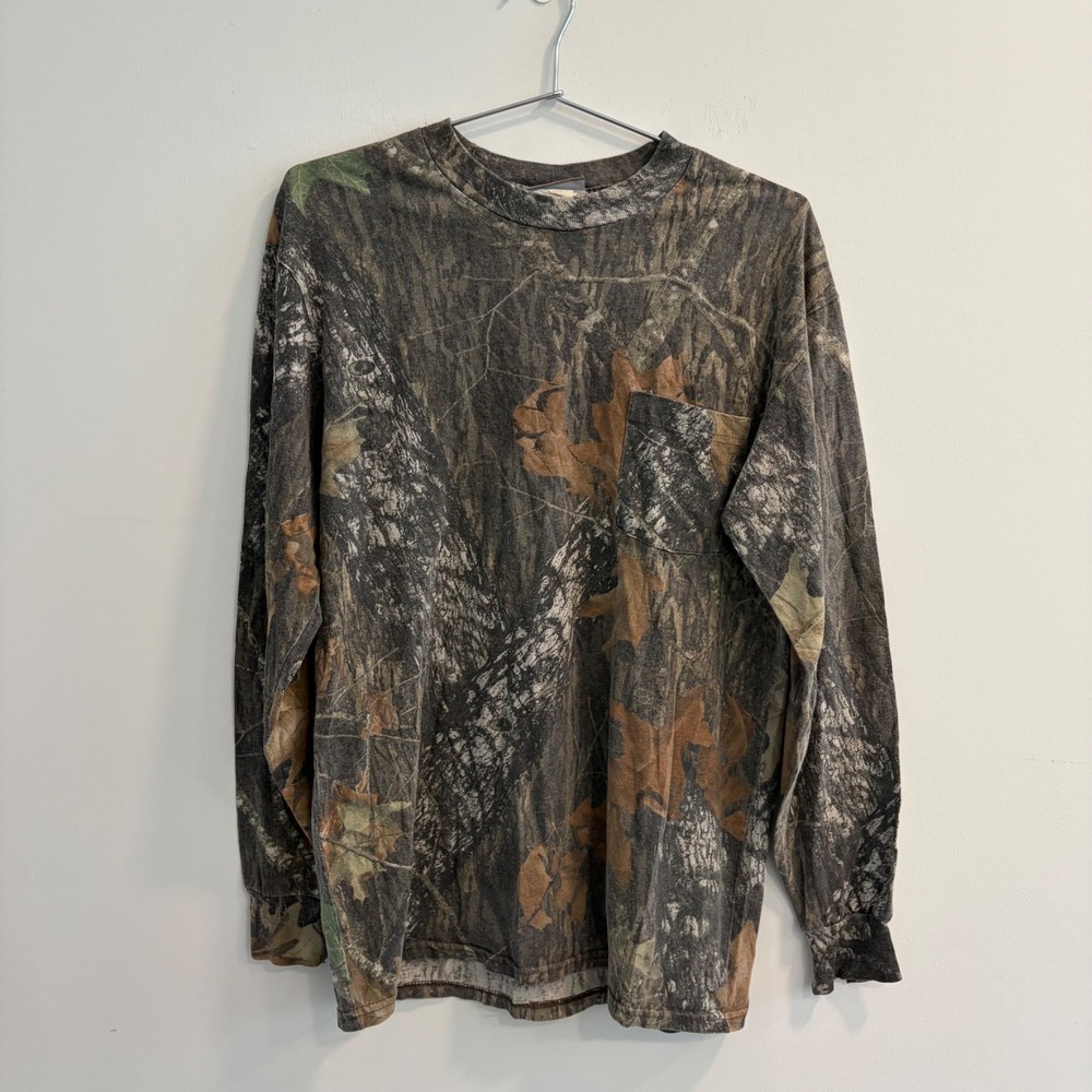 Jerzees Outdoors Mens Camo Long‎ Sleeve Pocket T-Shirt Tree Bark Camouflage L